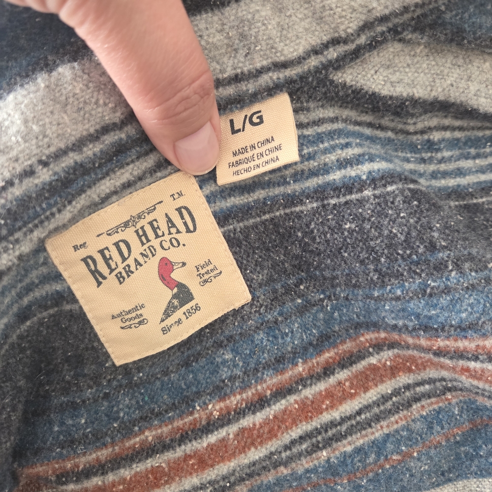 Red Head Large Heavyweight Striped Flannel Shirt Jacket Blue Southwestern - Picture 3 of 5